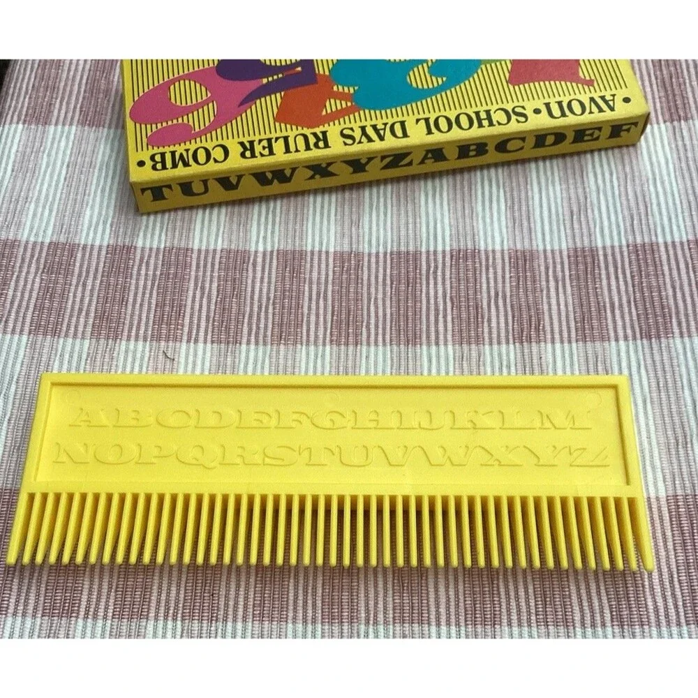 AVON School Days Ruler Comb Vintage 1970s Sunny Yellow Hard Plastic ABC’s Hair
